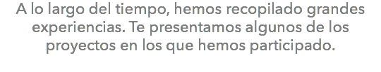 A lo largo del tiempo, hemos recopilado grandes experiencias. Te presentamos algunos de los proyectos en los que hemos participado.
