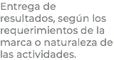 Entrega de resultados, según los requerimientos de la marca o naturaleza de las actividades.